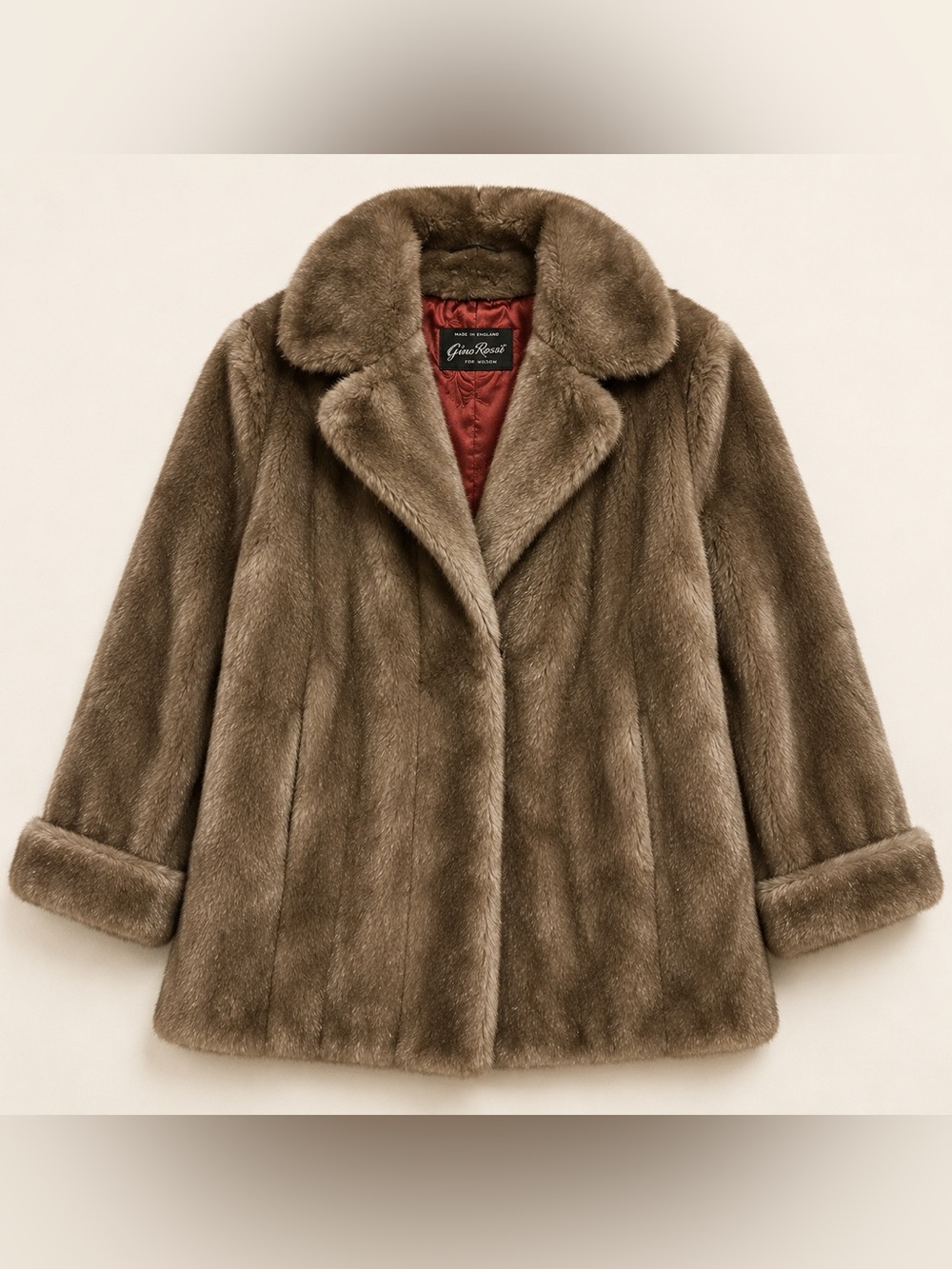 Vintage Gino Rossi for Wilson Faux Fur Coat Made in England Taupe Plush Size M